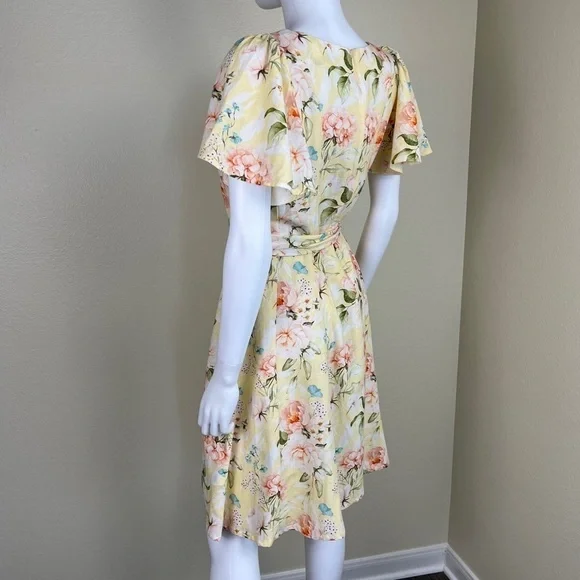 Code By Lifestyle Women’s Size 12 Yellow Floral Linen Cotton Fit & Flare Dress - Picture 8 of 16